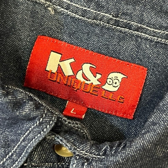 Vintage Long Sleeve Denim Jean Marine Corps Military Patch Shirt - Picture 7 of 10